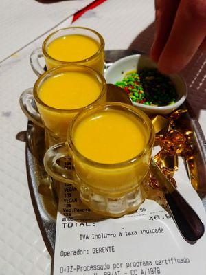 Vegan juice shots to end the meal at Sanskar Nepal in Lisbon