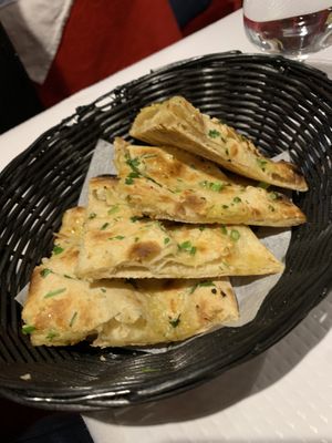 Vegan garlic naan at Sanskar Nepal in Lisbon