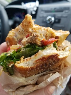 Philly cheesesteak with lettuce. Could use more flavor. at enVegan in Morrow