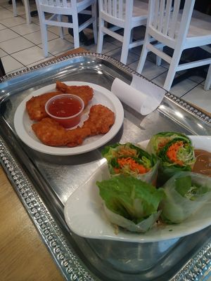 Summer rolls & "shrimp" tempura at enVegan in Morrow