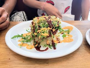 Crab cake layer at enVegan in Morrow