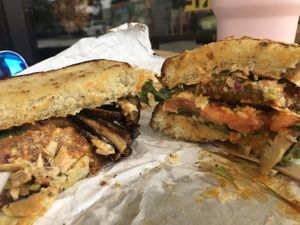 Identity Crisis sandwich, Buffalo and jerk chick’n at Dajen Eats in Eatonville
