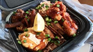 Rice bowl with everything at Dajen Eats in Eatonville