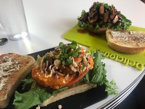 The two sandwiches ? both where amazing but personally they would have been better in buns, I find toasted bread to mess up my mouth too much. Love that it’s made in house tho at Dajen Eats in Eatonville