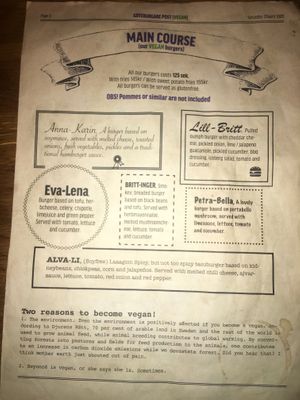 Vegan burger options at Göteburgare Vegan in Gothenburg