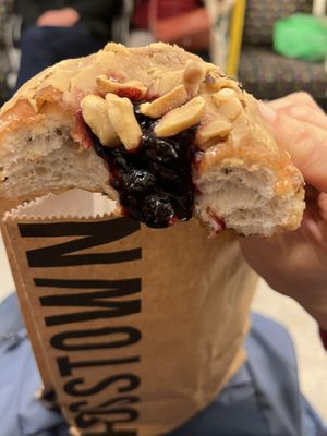 Peanut butter and blackcurrant to go  at Crosstown Doughnuts - Shoreditch in East London