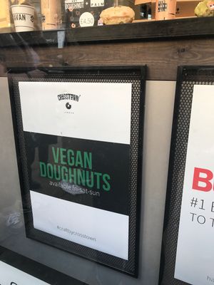 Vegan doughnut sign at Crosstown Doughnuts - Shoreditch in East London