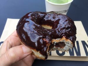 delicious vegan Belgian truffle chocolate donut  at Crosstown Doughnuts - Shoreditch in East London