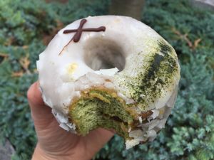 vegan yuzu glaze matcha dough donut at Crosstown Doughnuts - Shoreditch in East London