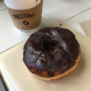 Vegan Belgian chocolate doughnut at Crosstown Doughnuts - Shoreditch in East London