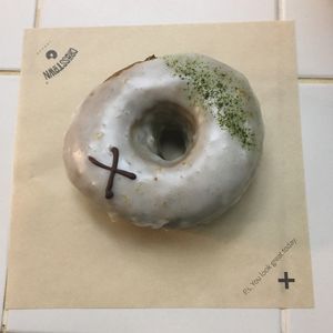 Vegan matcha doughnut with yuzu glaze at Crosstown Doughnuts - Shoreditch in East London