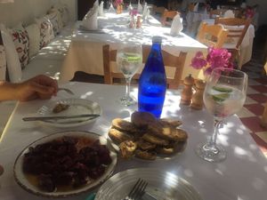 beets in garlic  at Candouni in Santorini