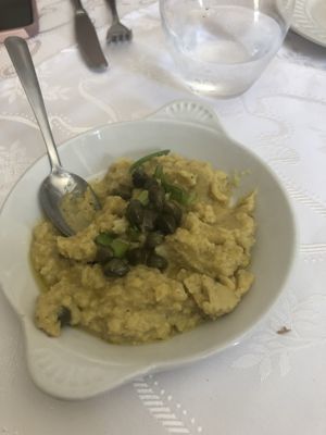 My fava (sorry— I took a bite before the picture) at Candouni in Santorini