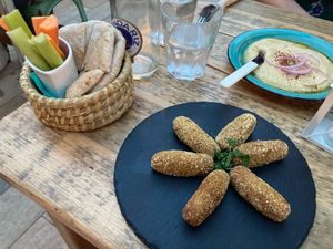 The croquettes and hummus are fantastic  at Simbiosis in Ibiza