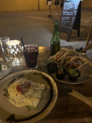 Vegan lasagna and tacos  at Simbiosis in Ibiza
