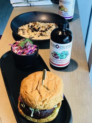 Got the bbq burger and risotto ❤️def some good choices for my first time here! at GLAM Vegan in Miami
