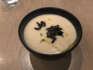 Coconut Turnip Soup at GLAM Vegan in Miami