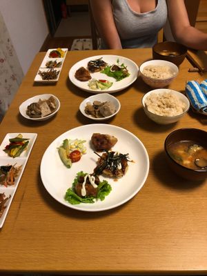 Full dinner spread. All vegan and all delicious  at Kinahouse Okinawa Sesoko  in Okinawa