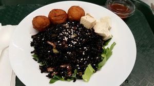 Forbidden black rice with shiitake mushrooms and tofu at Veg on the Edge in Santa Cruz