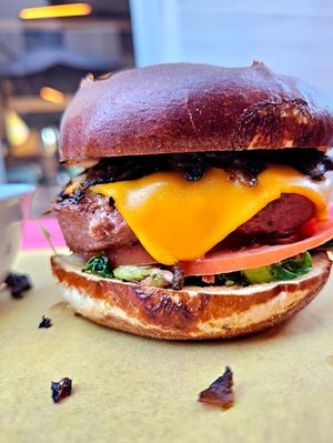 Suya burger at Veg on the Edge in Santa Cruz