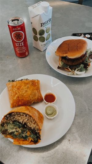 Black bean wrap & beyond burger  at Veg on the Edge in Santa Cruz