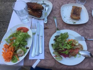 veggie crepes and mixed salads at Xisko in Guimaraes