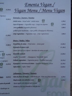 menu at Xisko in Guimaraes