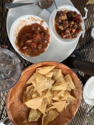 Chips & salsa -mango salsa is delicious  at Local Flavor Cafe in Eureka Springs