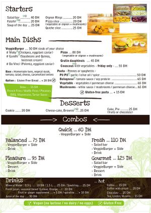 English Menu at Veggie in Casablanca