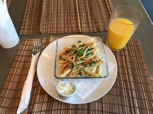 Pasta with orange juice at Veggie in Casablanca