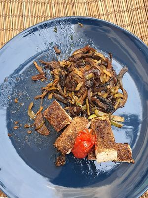 1/3 eaten tofu steak and veg at Veggie in Casablanca