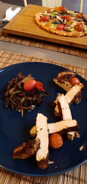 Tofu steak with vegetables at Veggie in Casablanca