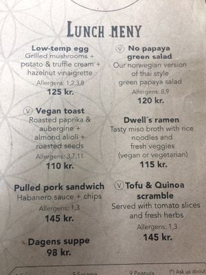 Lunch menu (August 2017) at Dwell in Bergen