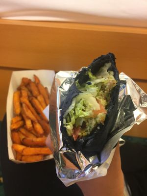 Classic falafel with cheese and sweet potato fries  at Falafel Bro - Oruzheynyy in Moscow