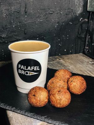 Falafel balls with coffee at Falafel Bro - Oruzheynyy in Moscow