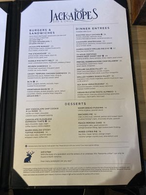 menu page 2  at Jackalope's Bar and Grill in Fish Camp