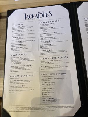 menu page 1  at Jackalope's Bar and Grill in Fish Camp