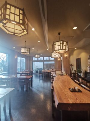 Beautiful ambience next to the shrine at Kobayashi Soba in Matsumoto