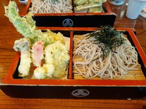 Cold soba with tempura at Kobayashi Soba in Matsumoto