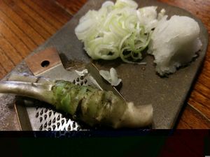 DIY wasabi, horseradish & green onion at Kobayashi Soba in Matsumoto