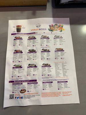 Menu pt. 2 at Vitality Bowls in Arlington