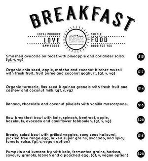 Breakfast Menu - July 2017 at Sunday Cantina in Waikanae