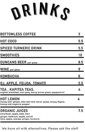 Drinks Menu - July 2017 at Sunday Cantina in Waikanae