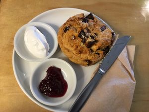 vegan date, orange and ginger scone with coconut cream  at Sunday Cantina in Waikanae