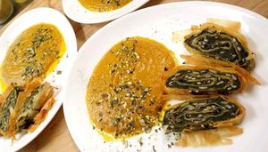 Baked Nettle-rolls on pumpkin sauce at Fair Liebt in Wiesbaden