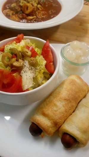 Sausage-Cheese rolls with silver onions and side   at Fair Liebt in Wiesbaden