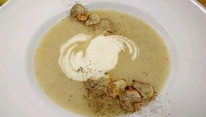 Topinambur-celery root soup at Fair Liebt in Wiesbaden