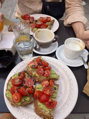 Avocado Toast, fresh orange juice, soy cappuccino   at Coccodi il Dolce e il Salato in Cagliari