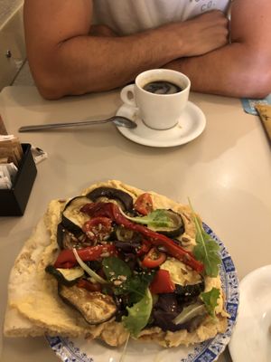 Breakfast pizza 🍕 and americano ☕️   at Coccodi il Dolce e il Salato in Cagliari