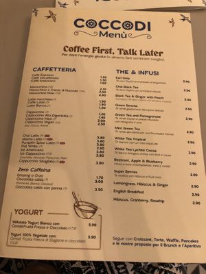 Coffee menu   at Coccodi il Dolce e il Salato in Cagliari